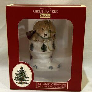 Spode Christmas Tree Puppy in Boot Ceramic Ornament in Original Box
